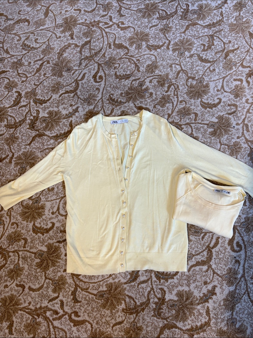 ZARA yellow Lightweight Button-Front Women's Cardigan with matching T-shirt